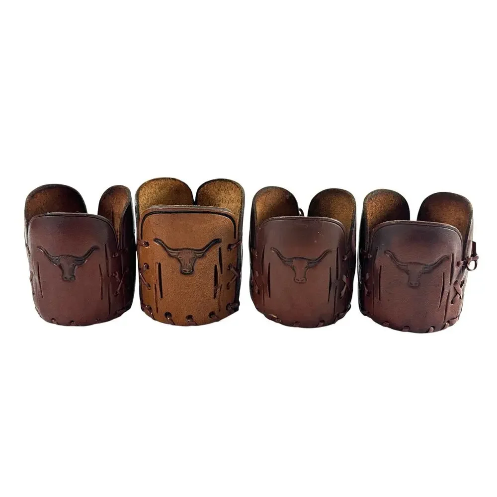 Set of 7 Handmade Leather Longhorn Beer Bottle Holders Western Cowboy Sleeves